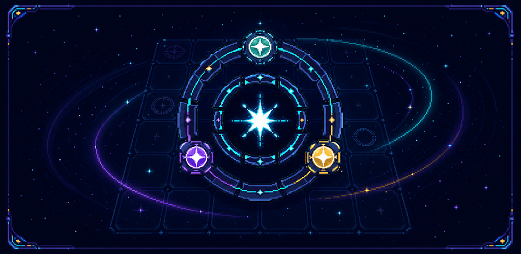 별이 빛나는 우주의 궤도와 보드를 표현한 ASTRAWEAVE 키 아트